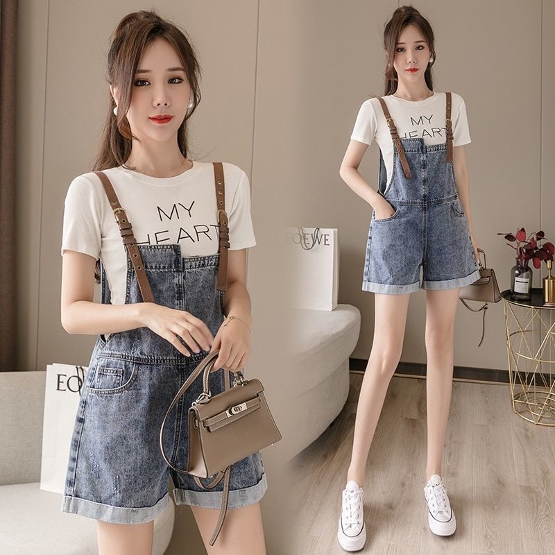 [Stella fashion] Korean version of denim overalls women's summer loose light and versatile shorts牛仔背带裤女夏季新款韩版宽松显瘦百搭短裤-Stella's Fashion