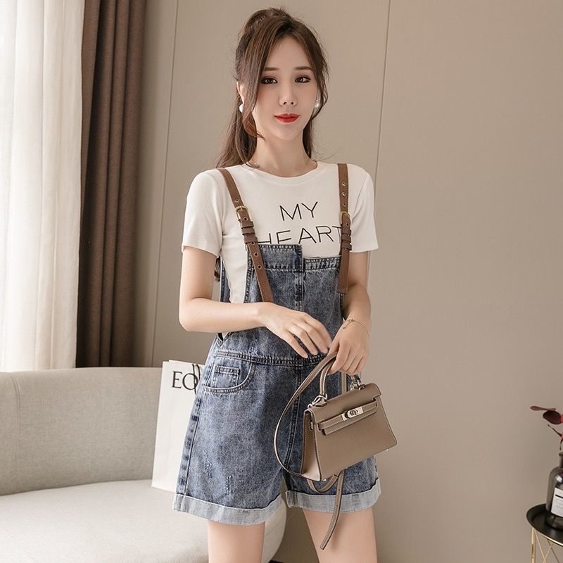 [Stella fashion] Korean version of denim overalls women's summer loose light and versatile shorts牛仔背带裤女夏季新款韩版宽松显瘦百搭短裤-Stella's Fashion