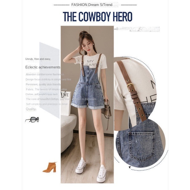 [Stella fashion] Korean version of denim overalls women's summer loose light and versatile shorts牛仔背带裤女夏季新款韩版宽松显瘦百搭短裤-Stella's Fashion