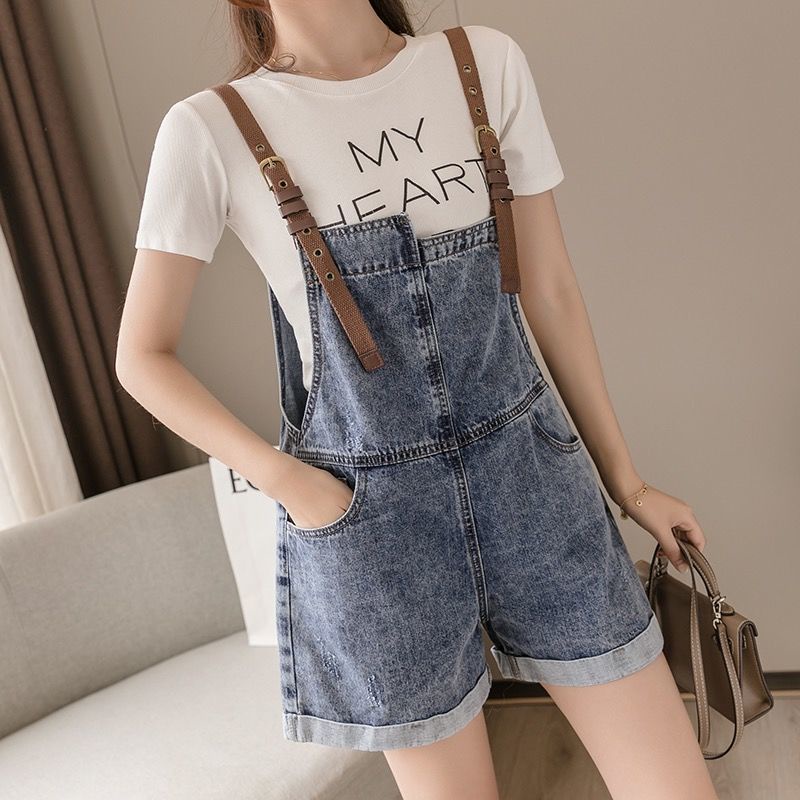 [Stella fashion] Korean version of denim overalls women's summer loose light and versatile shorts牛仔背带裤女夏季新款韩版宽松显瘦百搭短裤-Stella's Fashion