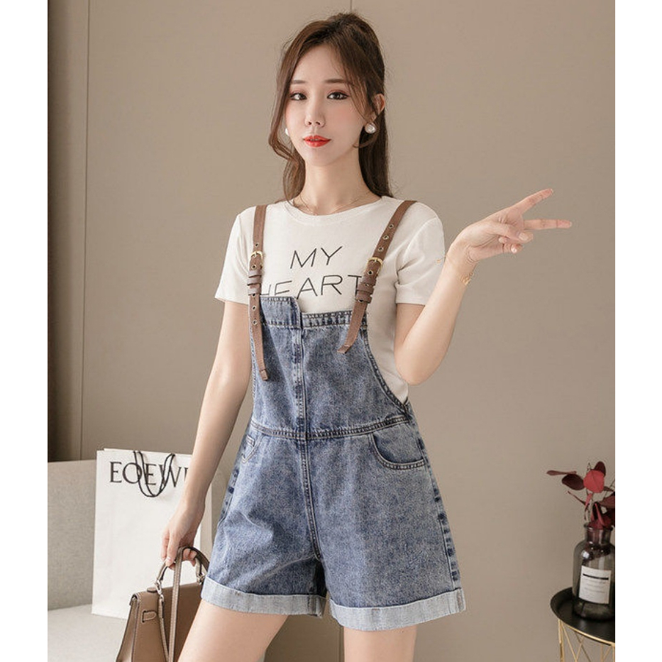 [Stella fashion] Korean version of denim overalls women's summer loose light and versatile shorts牛仔背带裤女夏季新款韩版宽松显瘦百搭短裤-Stella's Fashion
