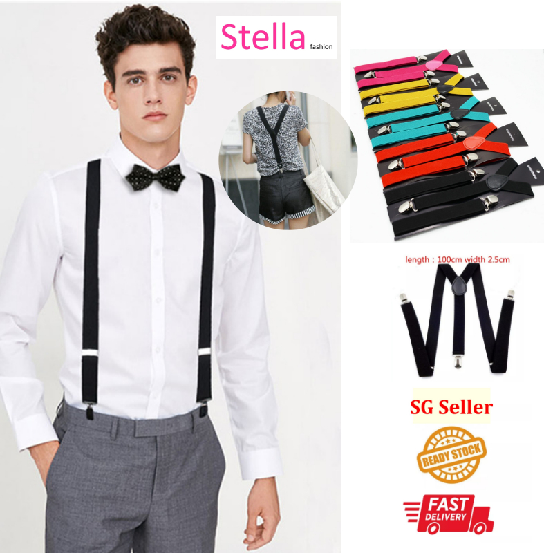[Stella Fashion] 2.5cm Unisex Men/ Women  Adult Suspenders or Bow Tie Set for Wedding or even