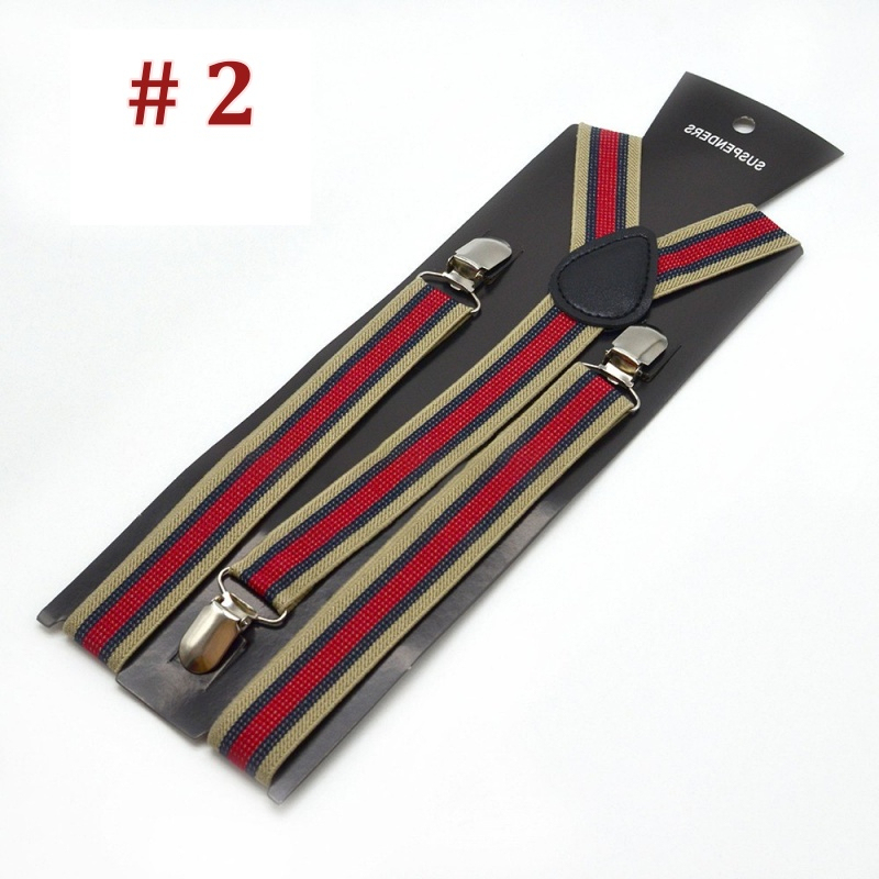 [Stella Fashion] 2.5 cm wide Stripe elastic Adjustable Braces Y -Shape Unisex Suspenders Clip on Men's Stripe Suspenders