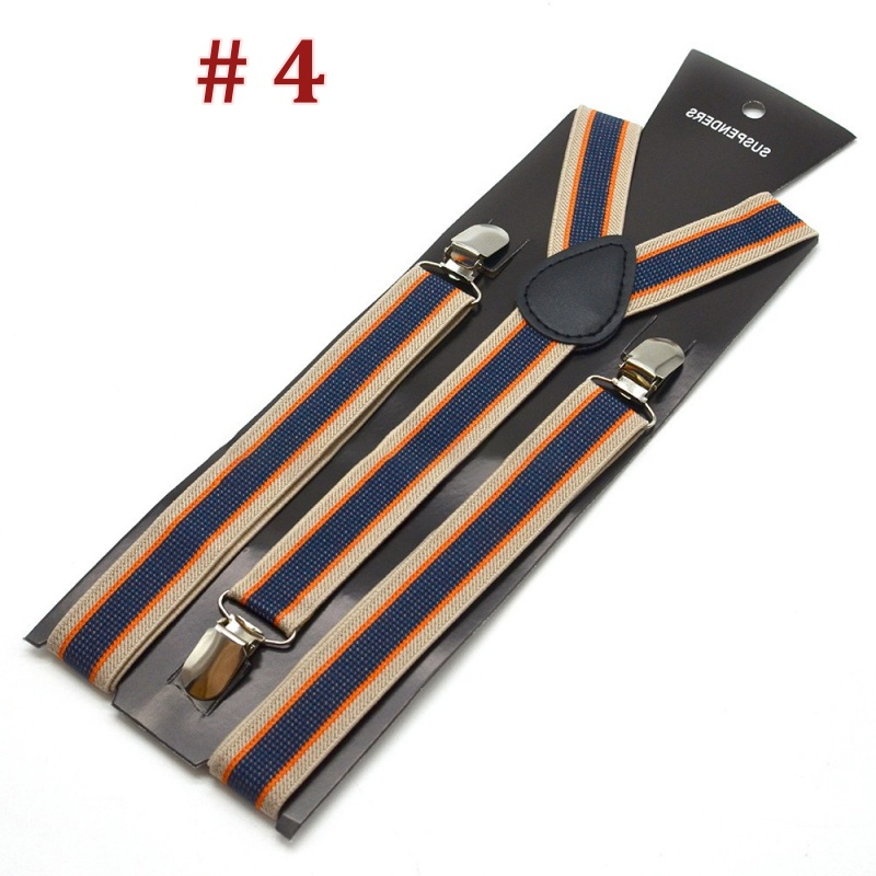 [Stella Fashion] 2.5 cm wide Stripe elastic Adjustable Braces Y -Shape Unisex Suspenders Clip on Men's Stripe Suspenders