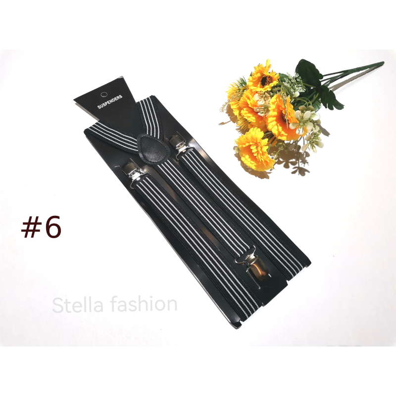 [Stella Fashion] 2.5 cm wide Stripe elastic Adjustable Braces Y -Shape Unisex Suspenders Clip on Men's Stripe Suspenders