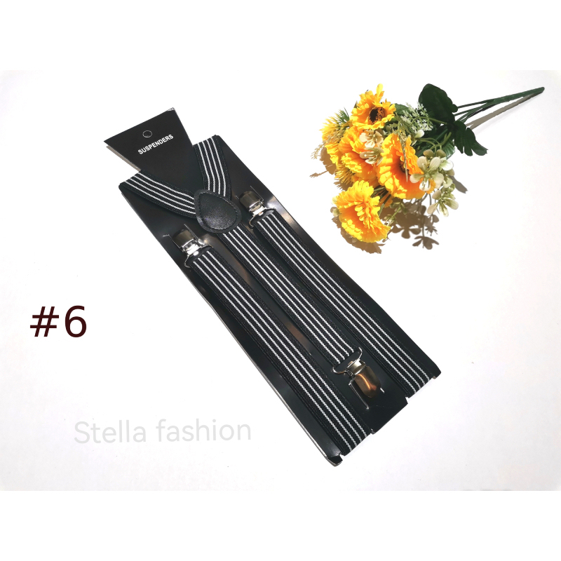 [Stella Fashion] 2.5 cm wide Stripe elastic Adjustable Braces Y -Shape Unisex Suspenders Clip on Men's Stripe Suspenders
