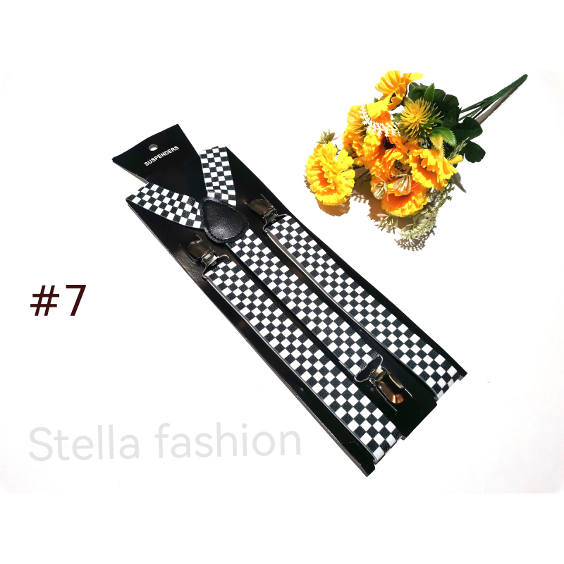 [Stella Fashion] 2.5 cm wide Stripe elastic Adjustable Braces Y -Shape Unisex Suspenders Clip on Men's Stripe Suspenders
