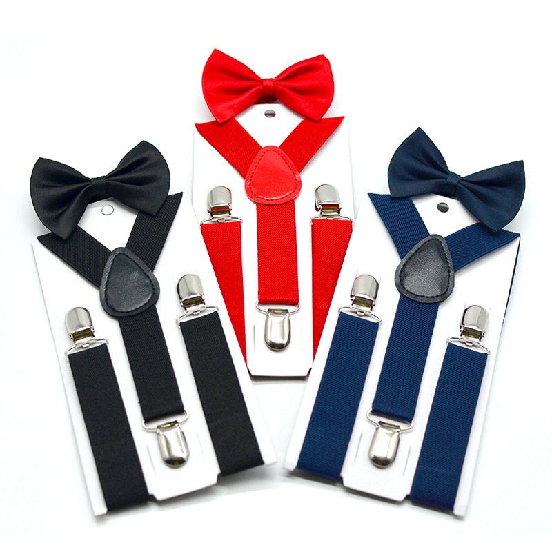 Stella Fashion Suspender kids & bow tie sets for boys girls children elastic & adjustable at party and wedding儿童3夹Y型背带领结