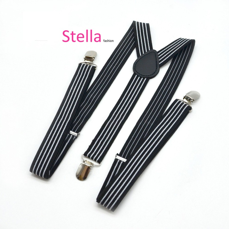 [Stella Fashion] 2.5 cm wide Stripe elastic Adjustable Braces Y -Shape Unisex Suspenders Clip on Men's Stripe Suspenders