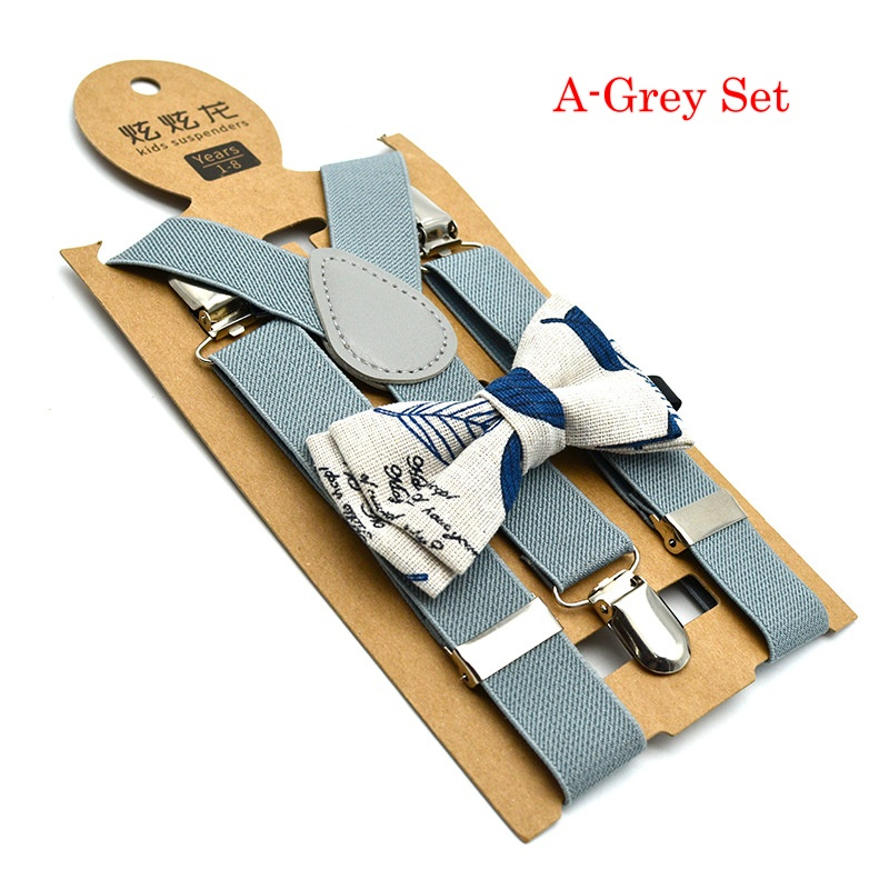 Stella Fashion Suspender Clip-on Braces and Bow Tie Set for Child Kids Party and Wedding 儿童吊裤带+印花领结