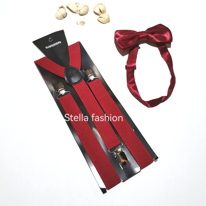 [Stella Fashion] 2.5cm Unisex Men/ Women  Adult Suspenders or Bow Tie Set for Wedding or even