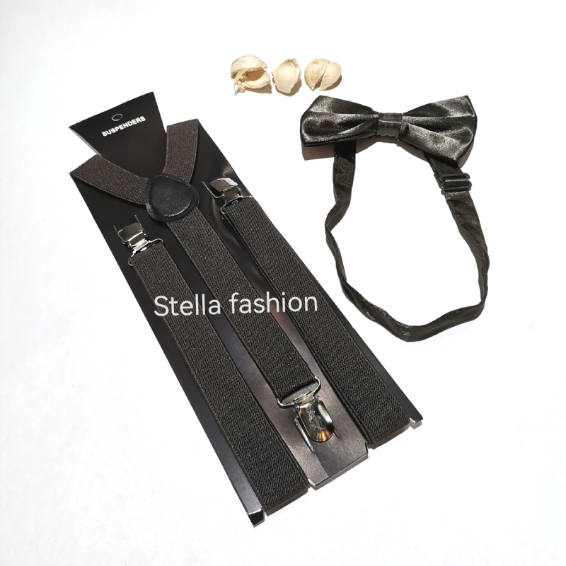 [Stella Fashion] 2.5cm Unisex Men/ Women  Adult Suspenders or Bow Tie Set for Wedding or even
