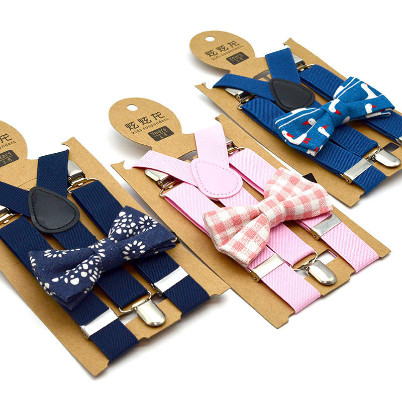 Stella Fashion Suspender Clip-on Braces and Bow Tie Set for Child Kids Party and Wedding 儿童吊裤带+印花领结