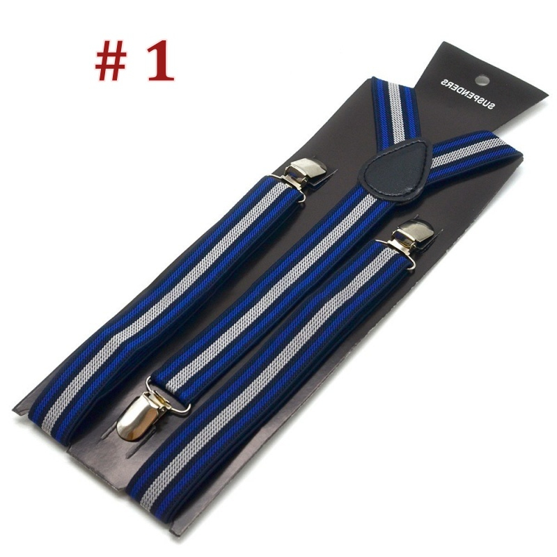 [Stella Fashion] 2.5 cm wide Stripe elastic Adjustable Braces Y -Shape Unisex Suspenders Clip on Men's Stripe Suspenders