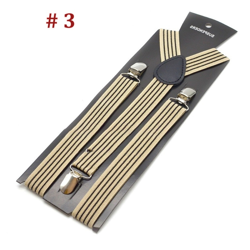 [Stella Fashion] 2.5 cm wide Stripe elastic Adjustable Braces Y -Shape Unisex Suspenders Clip on Men's Stripe Suspenders