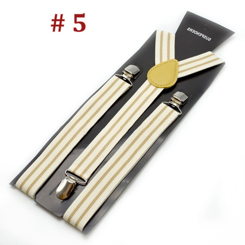 [Stella Fashion] 2.5 cm wide Stripe elastic Adjustable Braces Y -Shape Unisex Suspenders Clip on Men's Stripe Suspenders