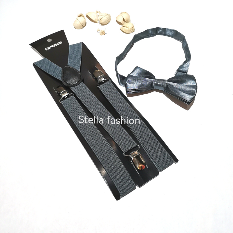 [Stella Fashion] 2.5cm Unisex Men/ Women  Adult Suspenders or Bow Tie Set for Wedding or even