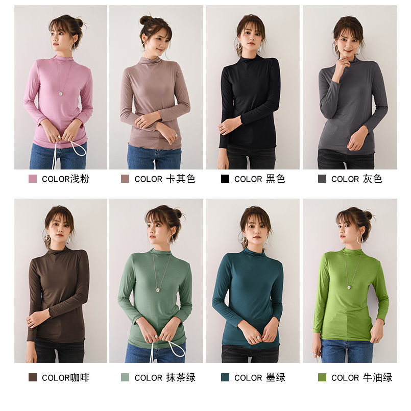 Stella Fashion Modal Long-Sleeve T-Shirt Women Muslim Half-High Collar Slim Plus Size Blouse Inside The Bottoming Shirt