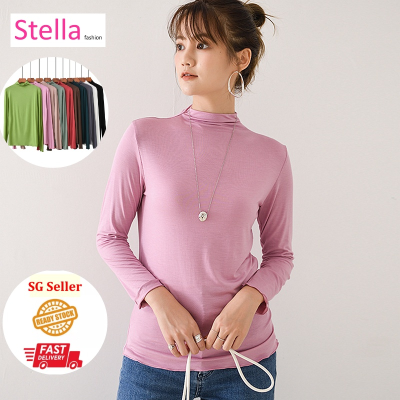 Stella Fashion Modal Long-Sleeve T-Shirt Women Muslim Half-High Collar Slim Plus Size Blouse Inside The Bottoming Shirt