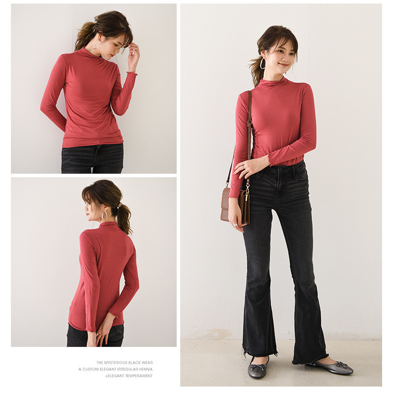 Stella Fashion Modal Long-Sleeve T-Shirt Women Muslim Half-High Collar Slim Plus Size Blouse Inside The Bottoming Shirt
