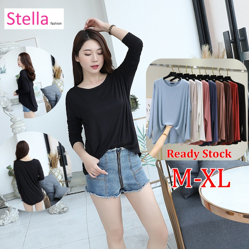 Stella Fashion Women Muslimah Plus Size Bottoming Shirt Modal long Sleve Blouse Loose Top
