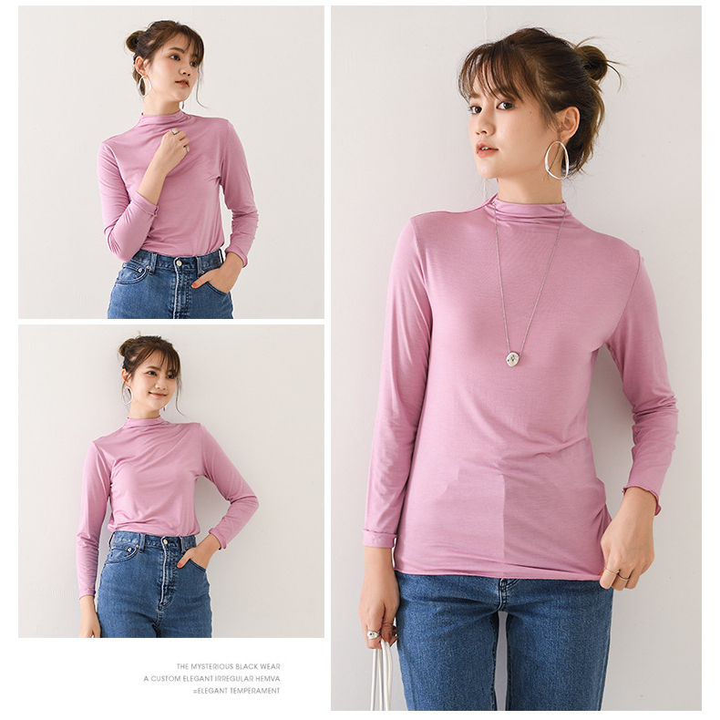 Stella Fashion Modal Long-Sleeve T-Shirt Women Muslim Half-High Collar Slim Plus Size Blouse Inside The Bottoming Shirt