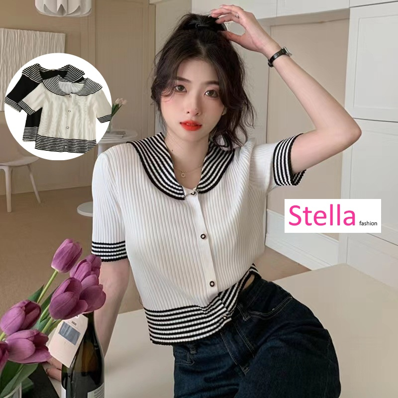 Stella Fashion Korean Style Fashion top Women Knitted Shirt Short slee