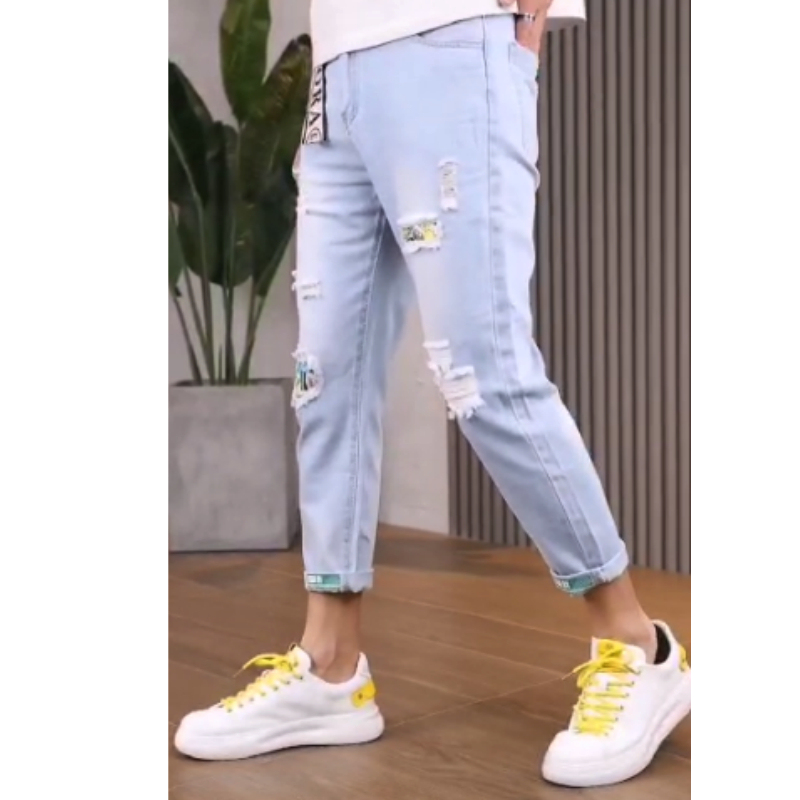 Stella Fashion Jeans Pant Men Ripped Capris Korean Fashion Men's Slim Casual Pants Spring Ripped Ankle-Length Jeans-Stella's Fashion