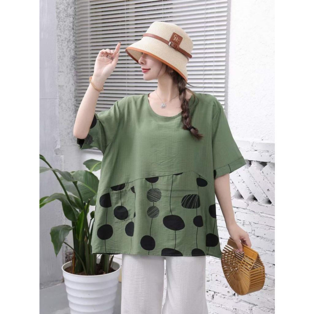 Stella Fashion Summer Middle -Age Women Blouse Plus size short sleeve Top