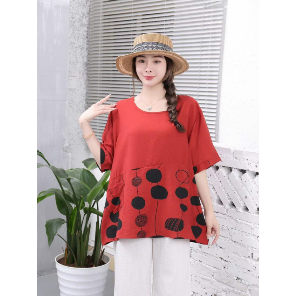 Stella Fashion Summer Middle -Age Women Blouse Plus size short sleeve Top