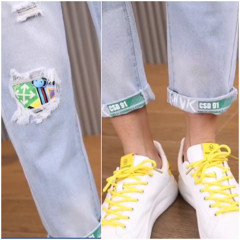 Stella Fashion Jeans Pant Men Ripped Capris Korean Fashion Men's Slim Casual Pants Spring Ripped Ankle-Length Jeans-Stella's Fashion