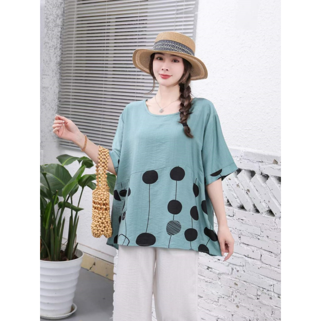 Stella Fashion Summer Middle -Age Women Blouse Plus size short sleeve Top