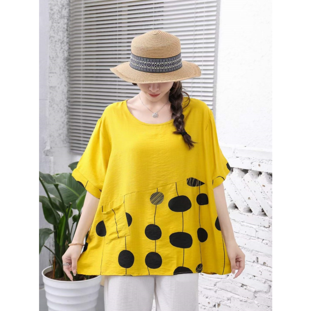 Stella Fashion Summer Middle -Age Women Blouse Plus size short sleeve Top