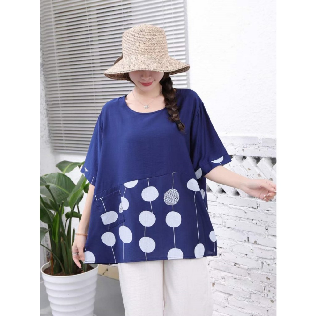 Stella Fashion Summer Middle -Age Women Blouse Plus size short sleeve Top