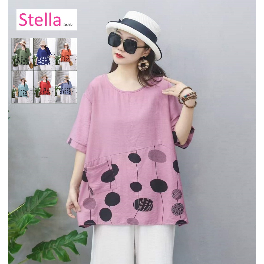 Stella Fashion Summer Middle -Age Women Blouse Plus size short sleeve Top