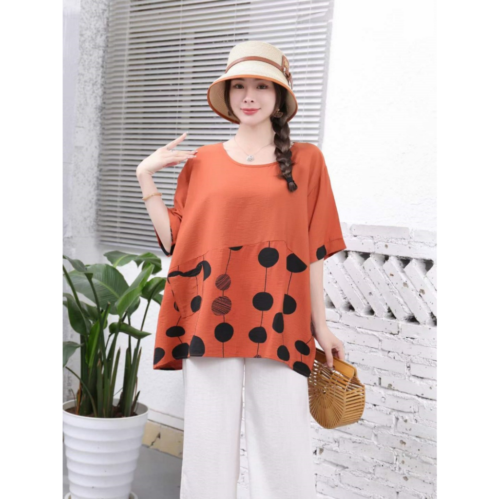 Stella Fashion Summer Middle -Age Women Blouse Plus size short sleeve Top