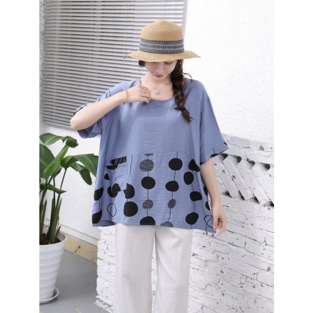 Stella Fashion Summer Middle -Age Women Blouse Plus size short sleeve Top