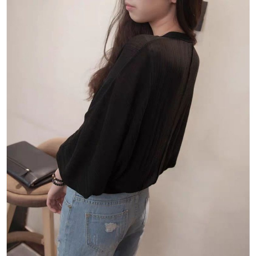 Stella Fashion Women Knitted Sweaters Cardigans Office Lady Lantern Sleeve V neck Shawl Jacket loose Sunscreen Tops