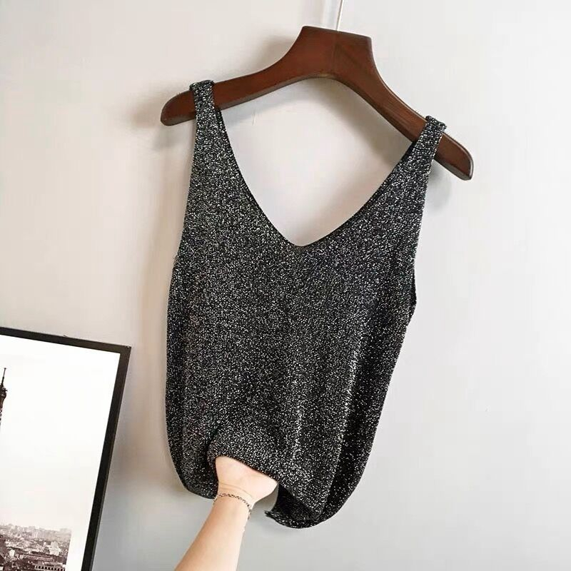 Stella Fashion Women's Summer Bright Silk Tank Top V- Neck Knitwear loose sleeveless Bottoming Top Female Ice Camisole-Stella's Fashion