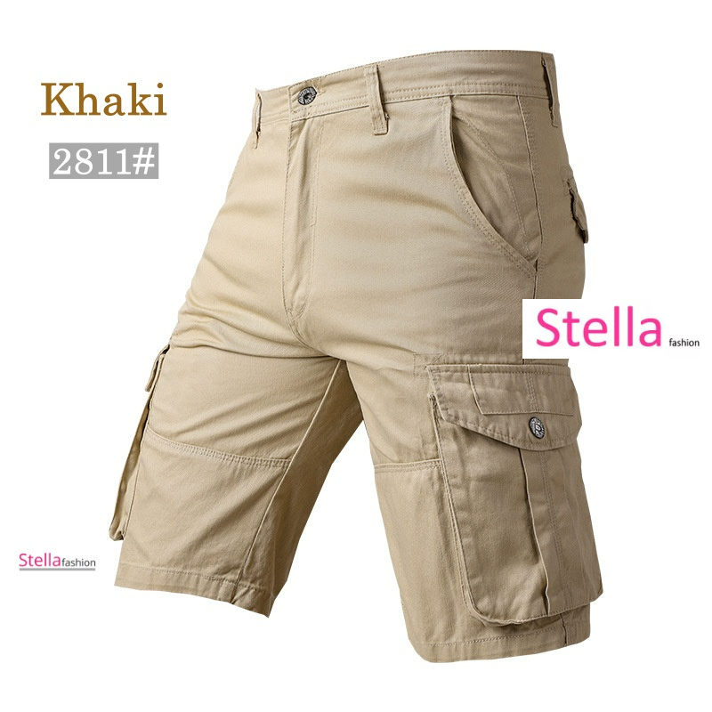 Stella Fashion Men Cotton bermuda Cargo Pants Summer Pocket Pants Plain Casual Short Pants for Men