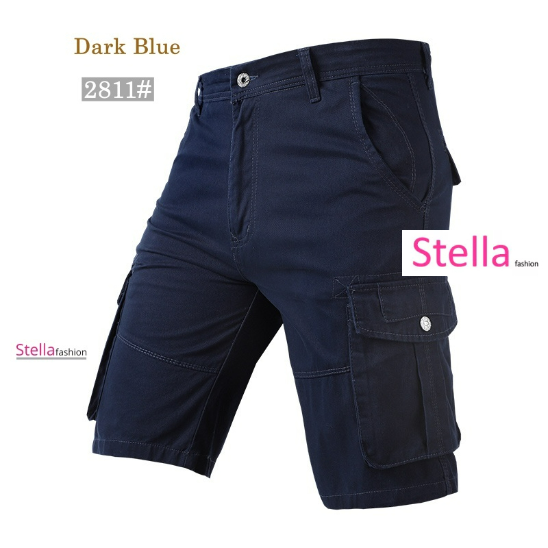 Stella Fashion Men Cotton bermuda Cargo Pants Summer Pocket Pants Plain Casual Short Pants for Men-Stella's Fashion