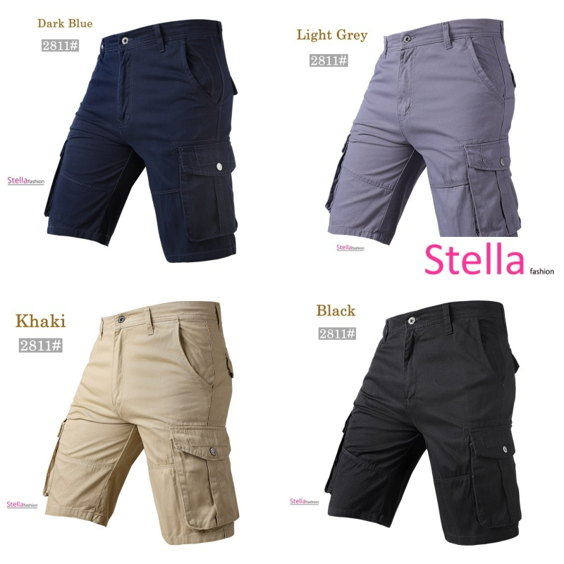 Stella Fashion Men Cotton bermuda Cargo Pants Summer Pocket Pants Plain Casual Short Pants for Men
