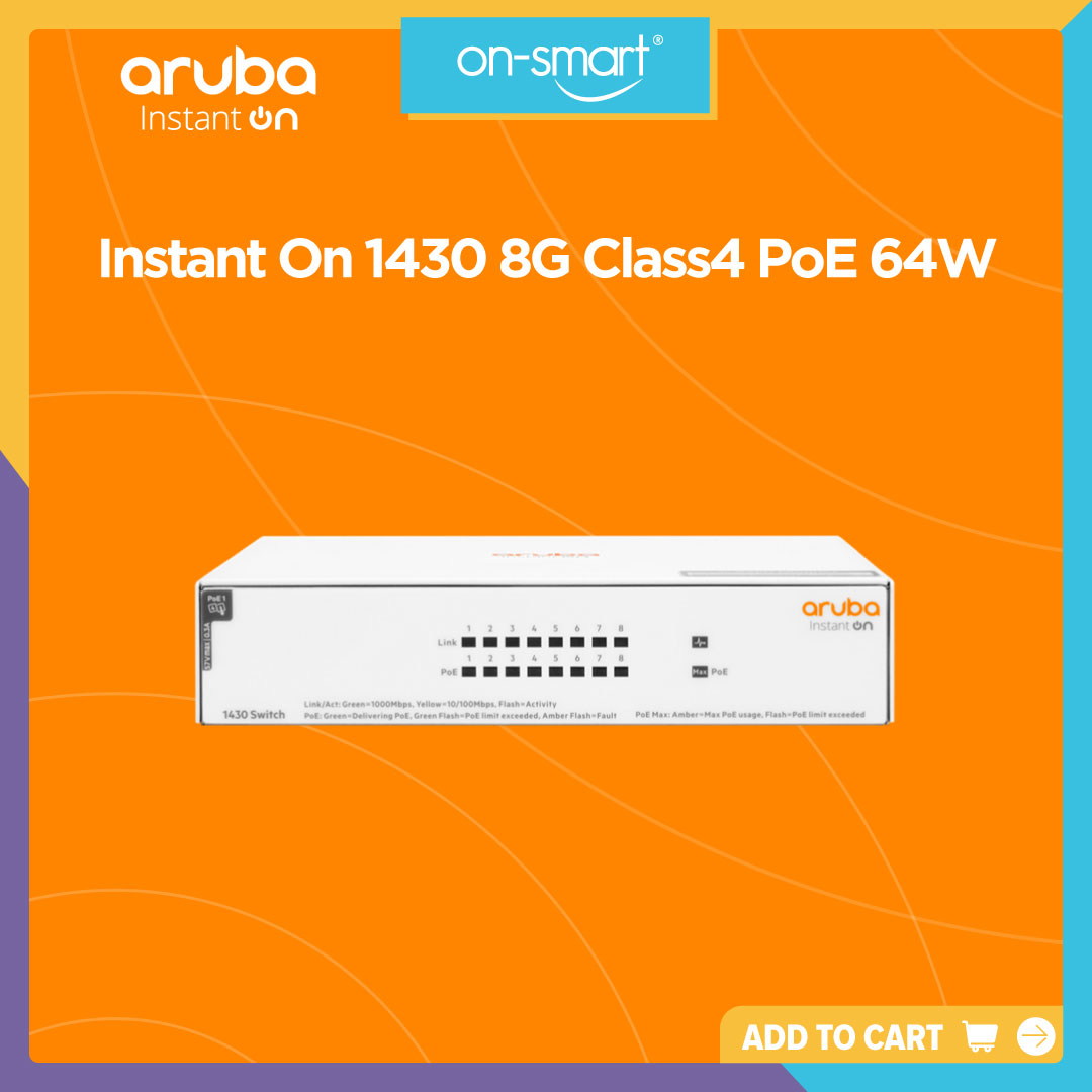 Aruba Instant On 1430 8G Class4 PoE 64W Switch - OnSmart
