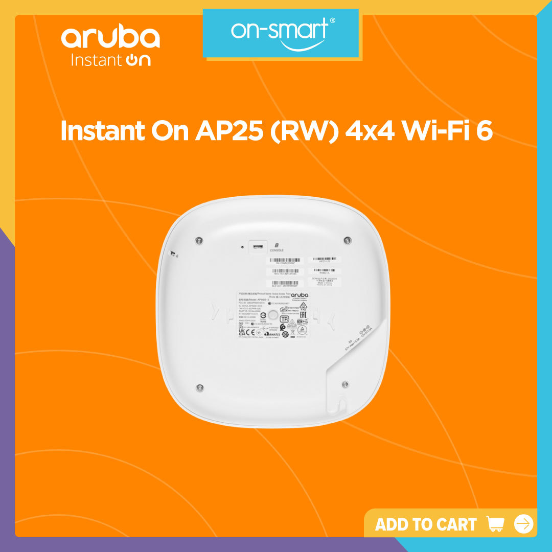 Aruba Instant On AP25 (RW) 4x4 WiFi 6 Indoor Access Point OnSmart