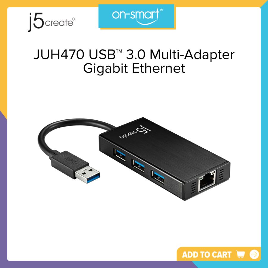 j5Create JUH470 USB™ 3.0 Multi-Adapter Gigabit Ethernet / 3-Port USB™ 3.0 HUB - OnSmart