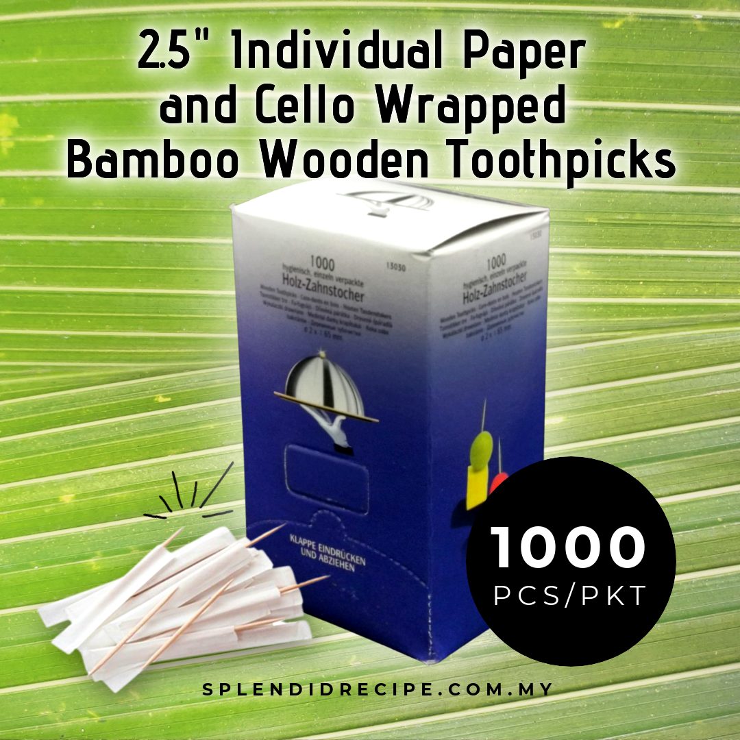 2.5" Individual Paper and Cello Wrapped Bamboo Wooden Toothpicks (1000 pcs)