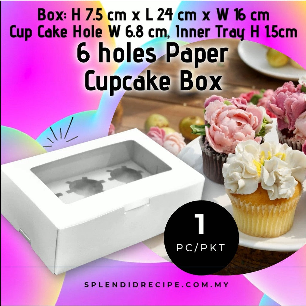 6 Hole Paper Cupcake Box with Window (1 pc)