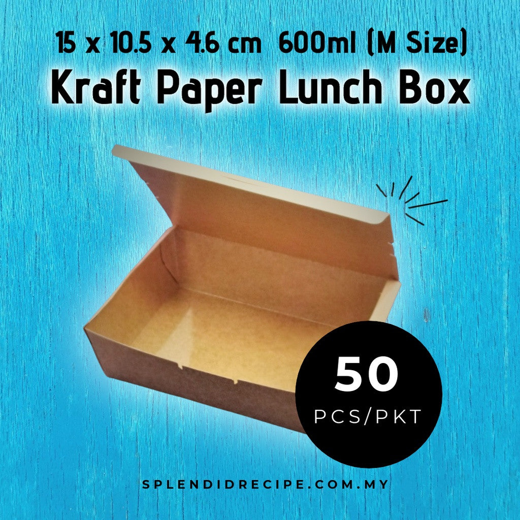 Disposable 600ml Kraft Paper Lunch Box | Daun (50pcs)