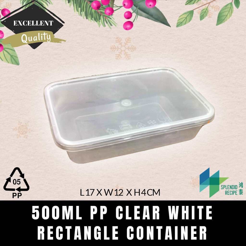 500ml PP Rectangular Container with lid (50 pcs)