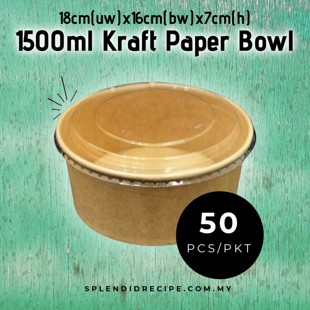 1500ml Biodegradable Disposable Kraft Paper Bowl Lid (50 pcs)
